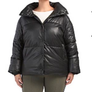 Plus Size Faux Leather Puffer Jacket